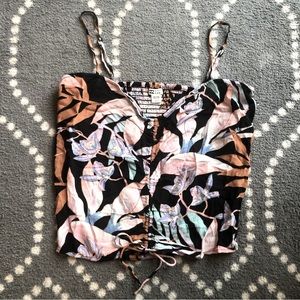 Billabong - Spaghetti Strap Button-Up Hawaiian Crop Top - Women’s SIZE MEDIUM